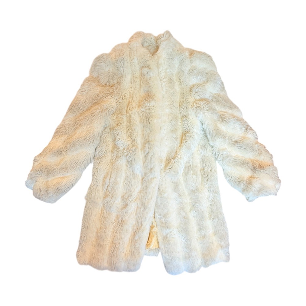 Jordache Vintage Faux Fur Coat Women S White Cream Gray Made in USA